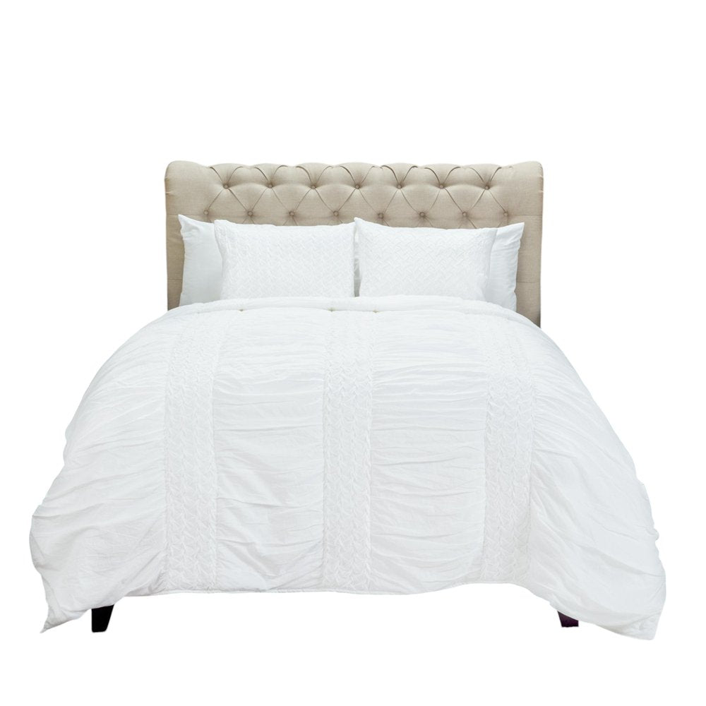 White Geometric Queen Quilt on a white background
