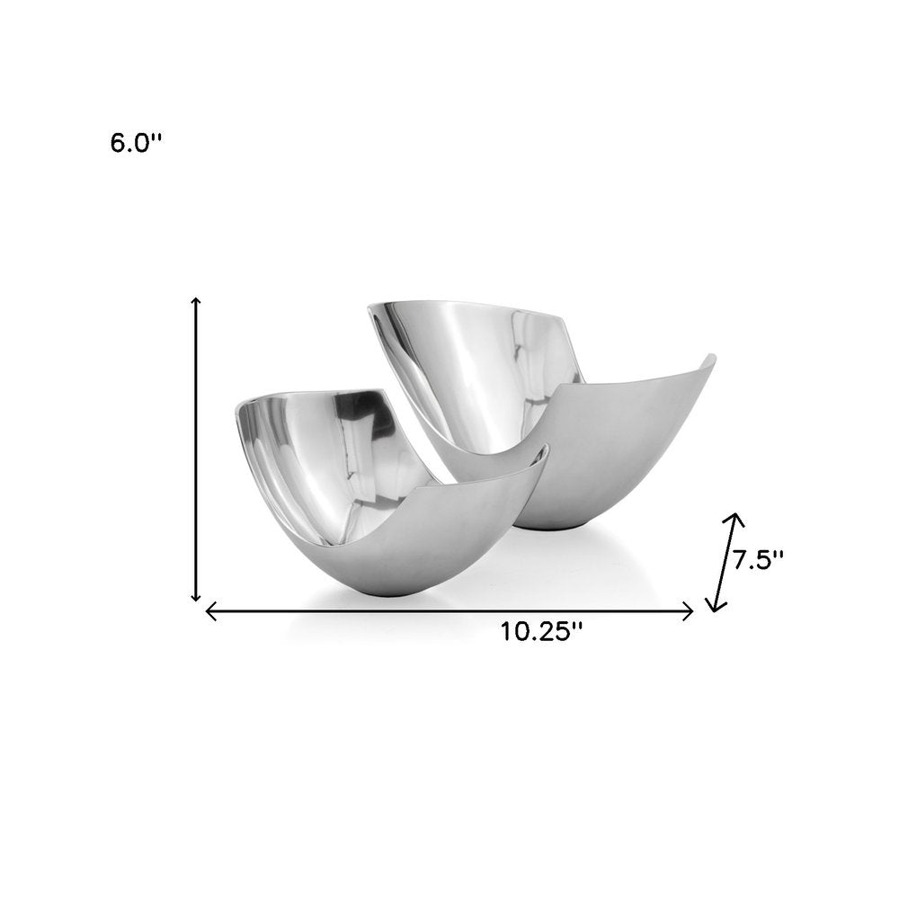 Set of Two Mod Aluminum Scoop Centerpiece Bowls on a white background