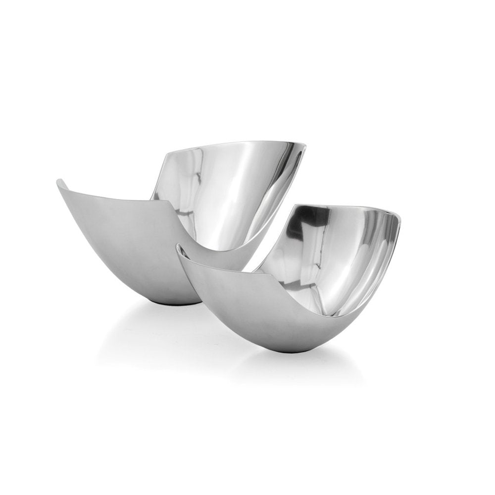 Set of Two Mod Aluminum Scoop Centerpiece Bowls on a white background