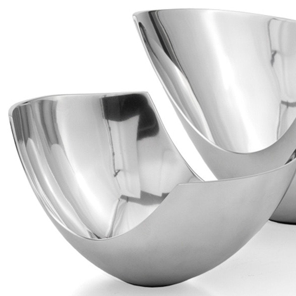 Set of Two Mod Aluminum Scoop Centerpiece Bowls on a white background