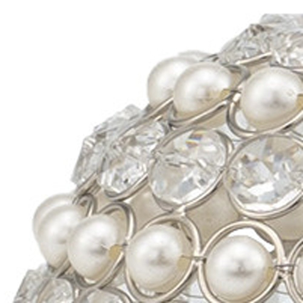 Set of Two Silver and Clear Faux Crystal and Pearl Decorative Orbs
