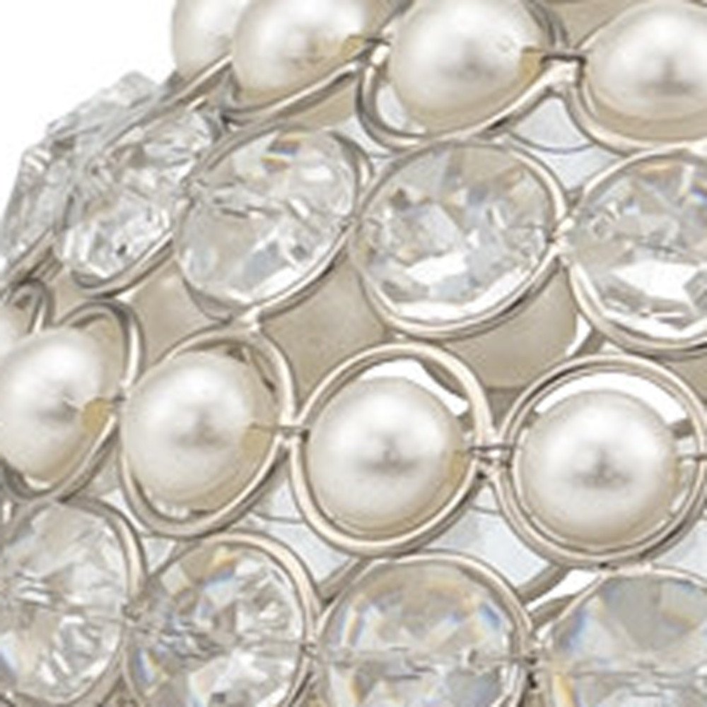 Set of Two Silver and Clear Faux Crystal and Pearl Decorative Orbs