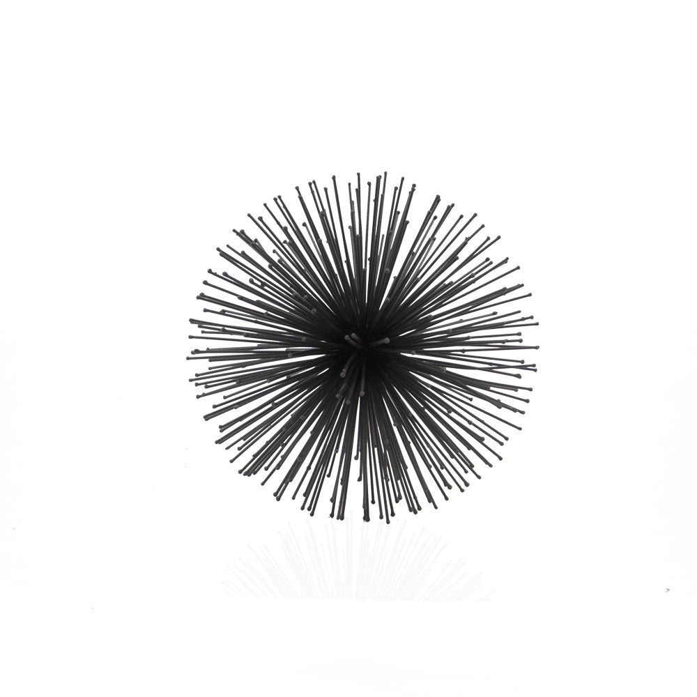 8" Black Iron Decorative Orb Tabletop Sculpture on a white background