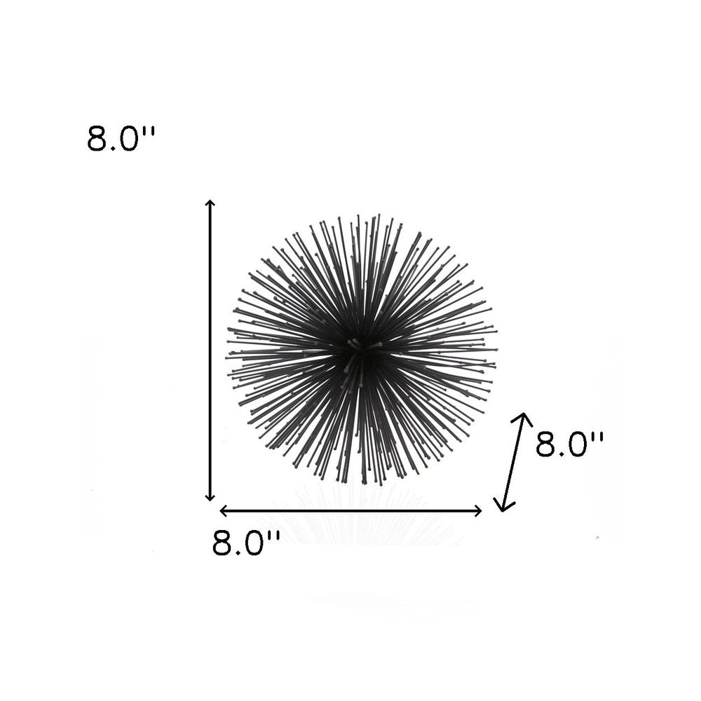 8" Black Iron Decorative Orb Tabletop Sculpture on a white background