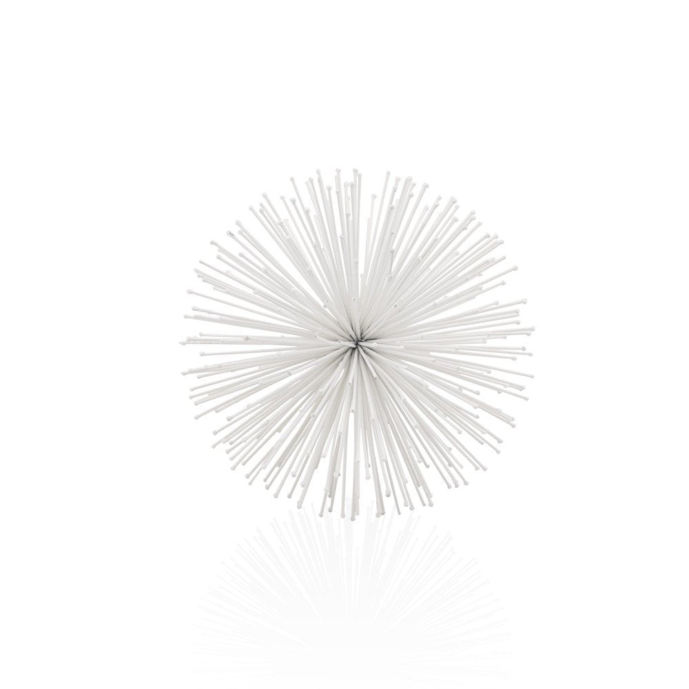 8" White Iron Decorative Orb Tabletop Sculpture on a white background