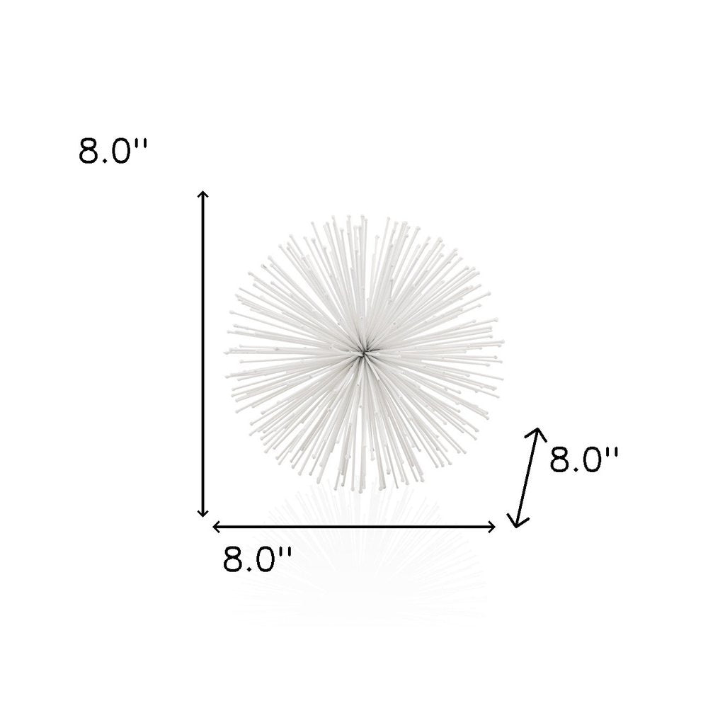 8" White Iron Decorative Orb Tabletop Sculpture on a white background