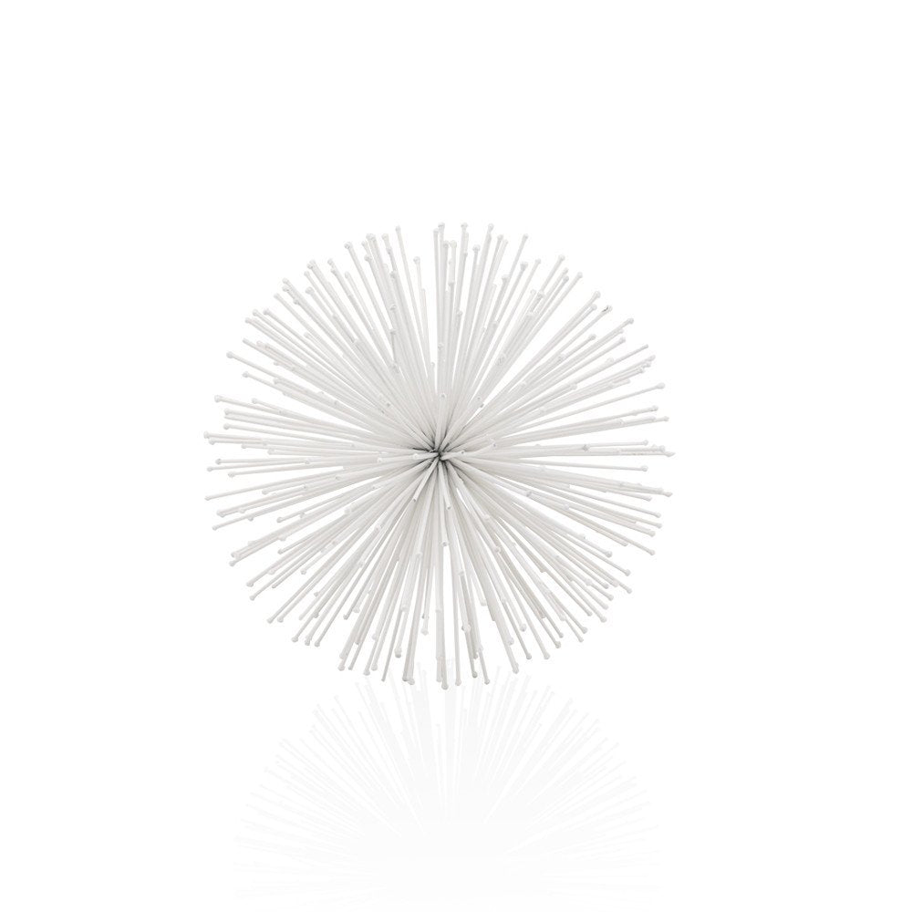 8" White Iron Decorative Orb Tabletop Sculpture on a white background