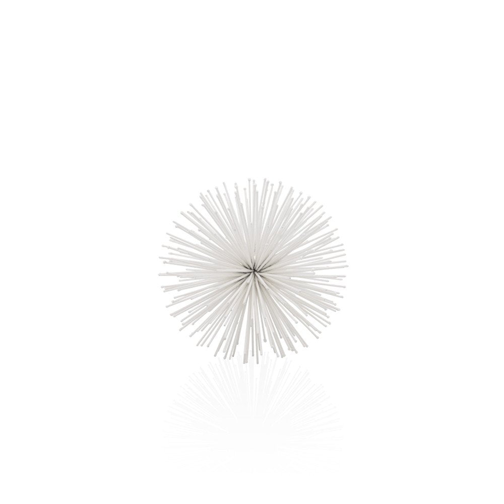 8" White Iron Decorative Orb Tabletop Sculpture on a white background