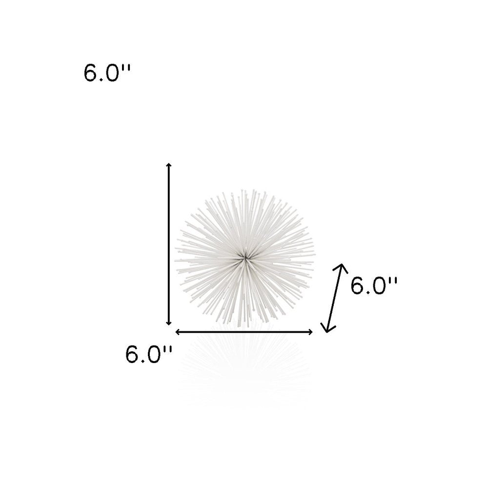 8" White Iron Decorative Orb Tabletop Sculpture on a white background
