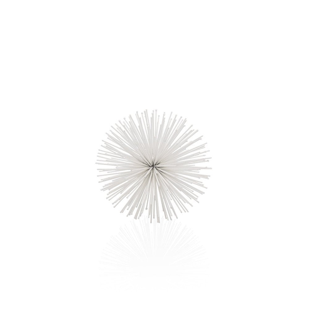 8" White Iron Decorative Orb Tabletop Sculpture on a white background