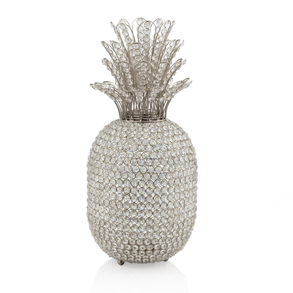 23" Glam Bling Faux Crystal and Silver Pineapple. Home product isolated on a plain white background, finished in silver crystal.