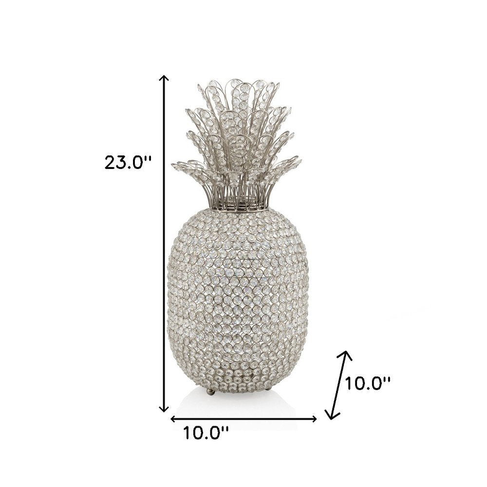 23" Glam Bling Faux Crystal and Silver Pineapple. Home product isolated on a plain white background, in a silver crystal finish.