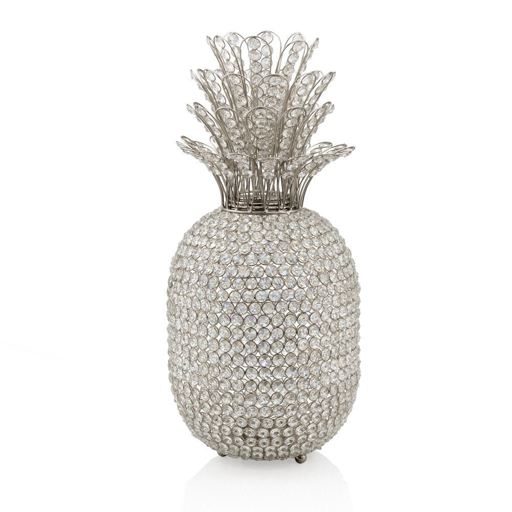 23" Glam Bling Faux Crystal and Silver Pineapple. Home product isolated on a plain white background, in a silver crystal finish.