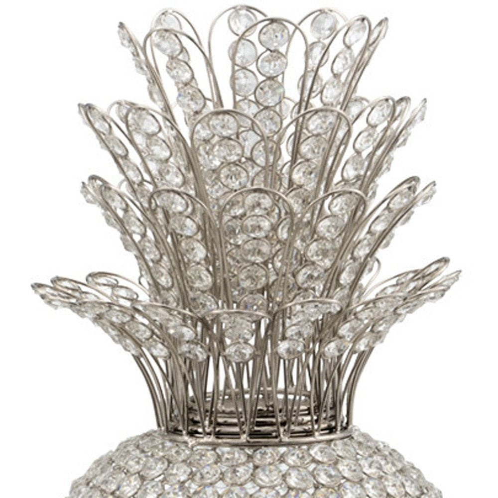 23" Glam Bling Faux Crystal and Silver Pineapple. Home product isolated on a plain white background, finished in silver crystal.