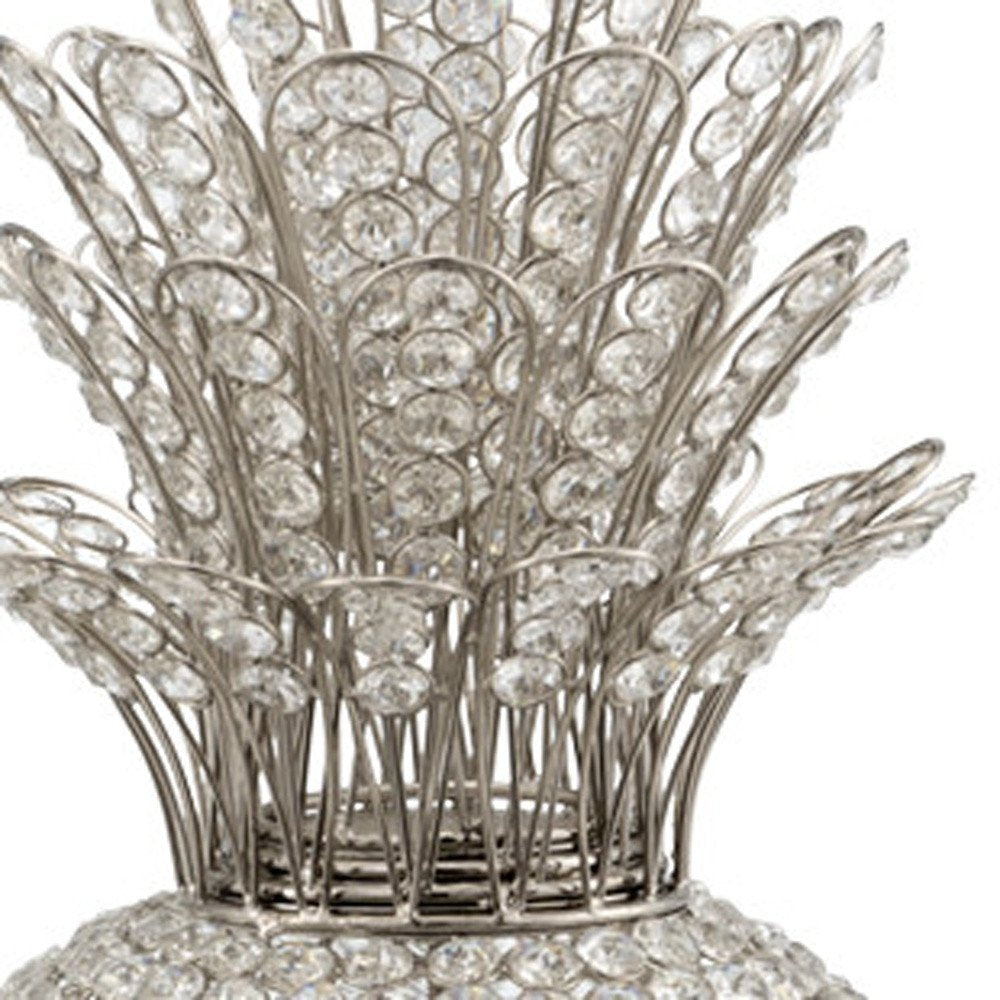 23" Glam Bling Faux Crystal and Silver Pineapple. Home product isolated on a plain white background, showing a silver crystal surface.
