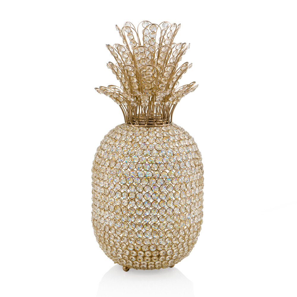 23" Glam Bling Faux Crystal and Silver Pineapple. Home product isolated on a plain white background, showing a crystal surface.