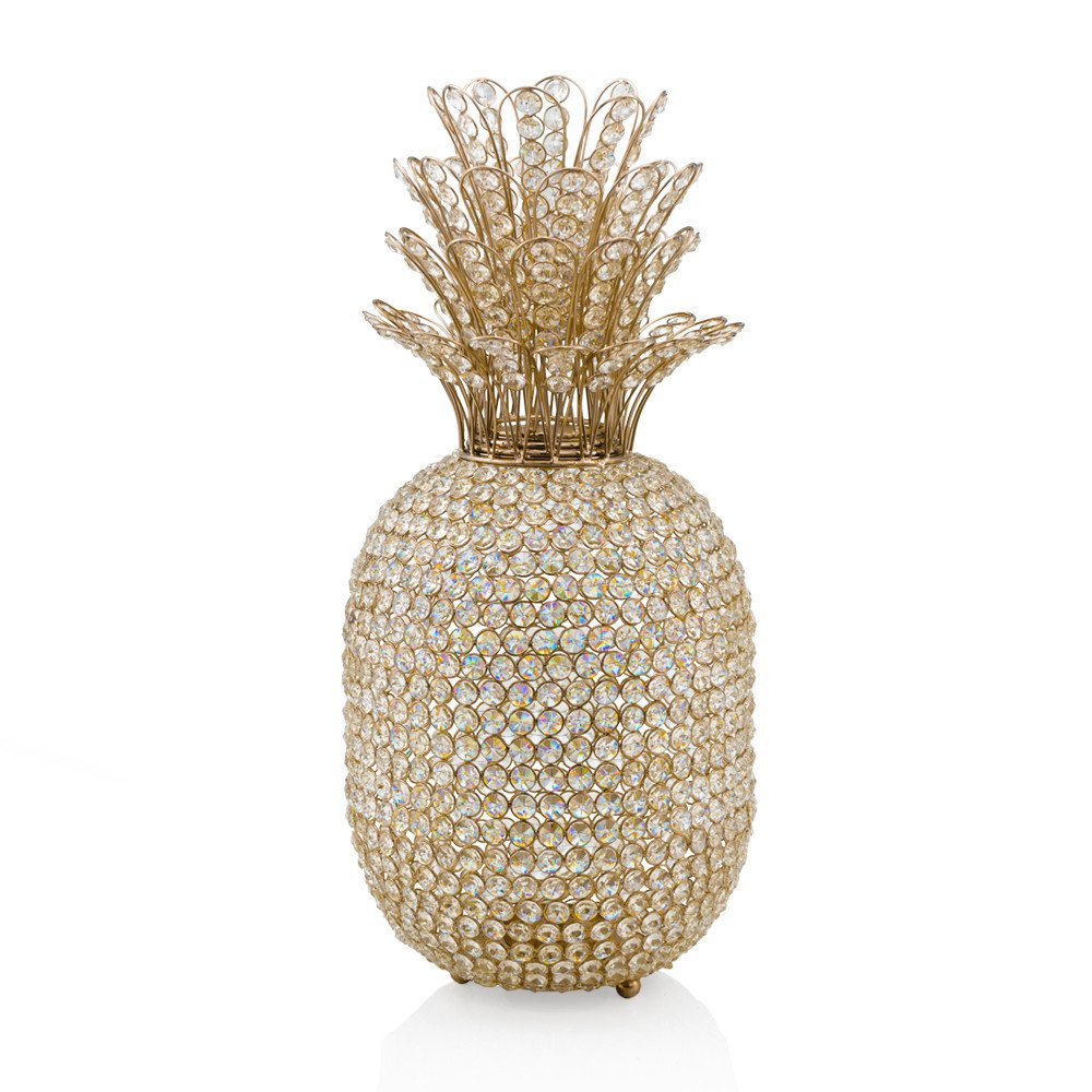 23" Glam Bling Faux Crystal and Silver Pineapple. Home product isolated on a plain white background, showing a crystal surface.