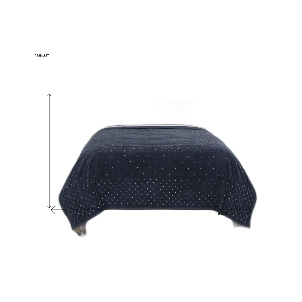 Indigo Polka Dots King Quilt on a white background