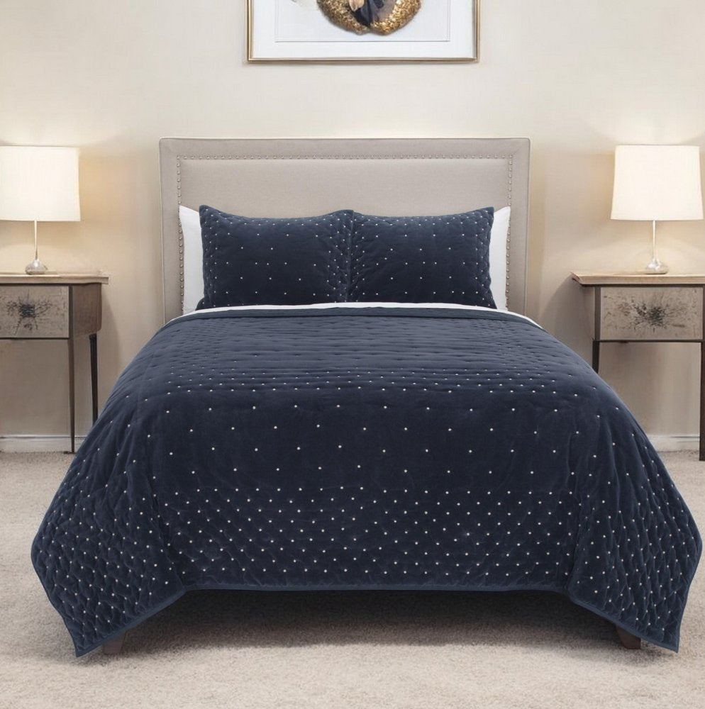 Indigo Polka Dots King Quilt in a home interior