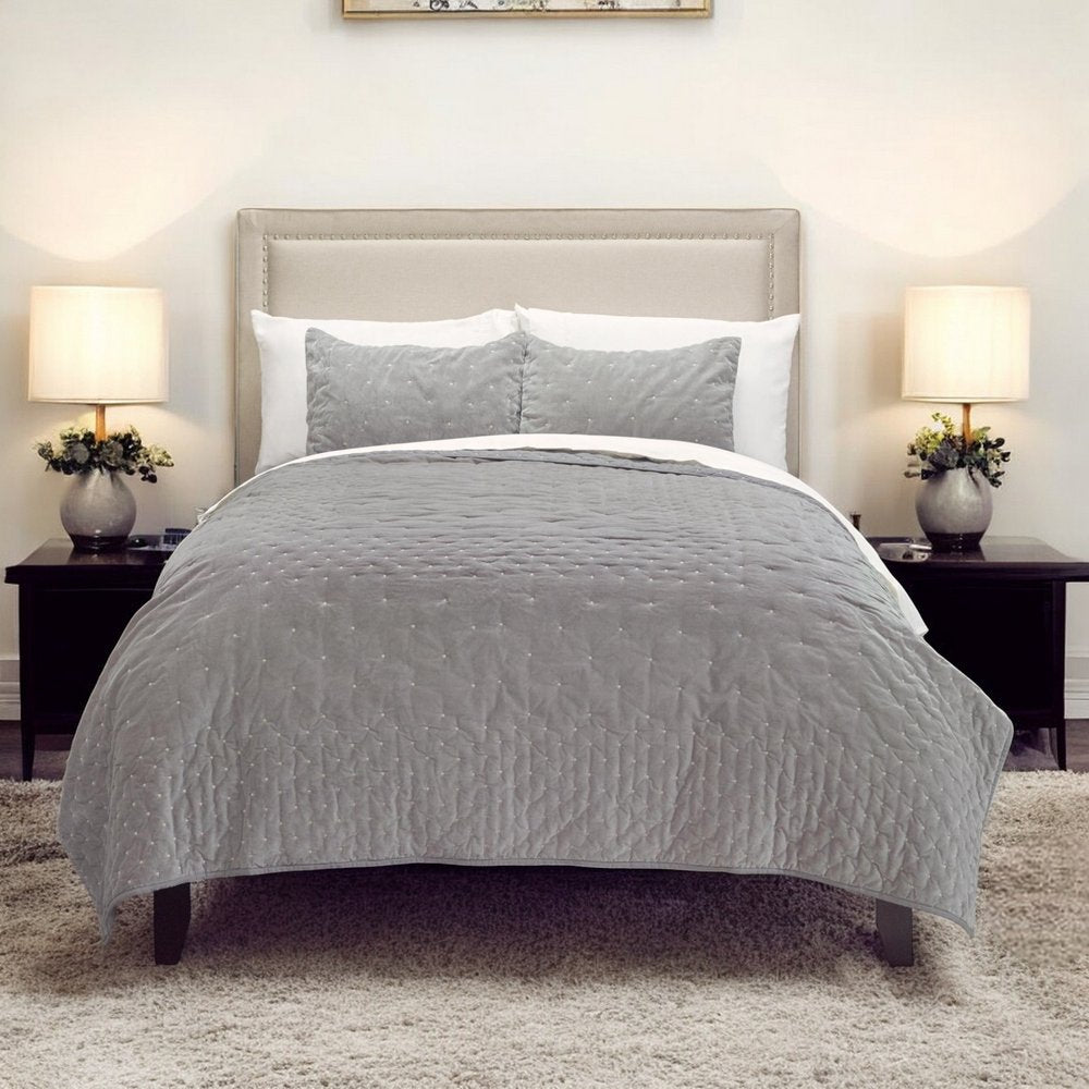 Gray Polka Dots King Quilt in a home interior