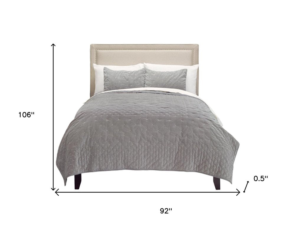 Gray Polka Dots King Quilt on a white background