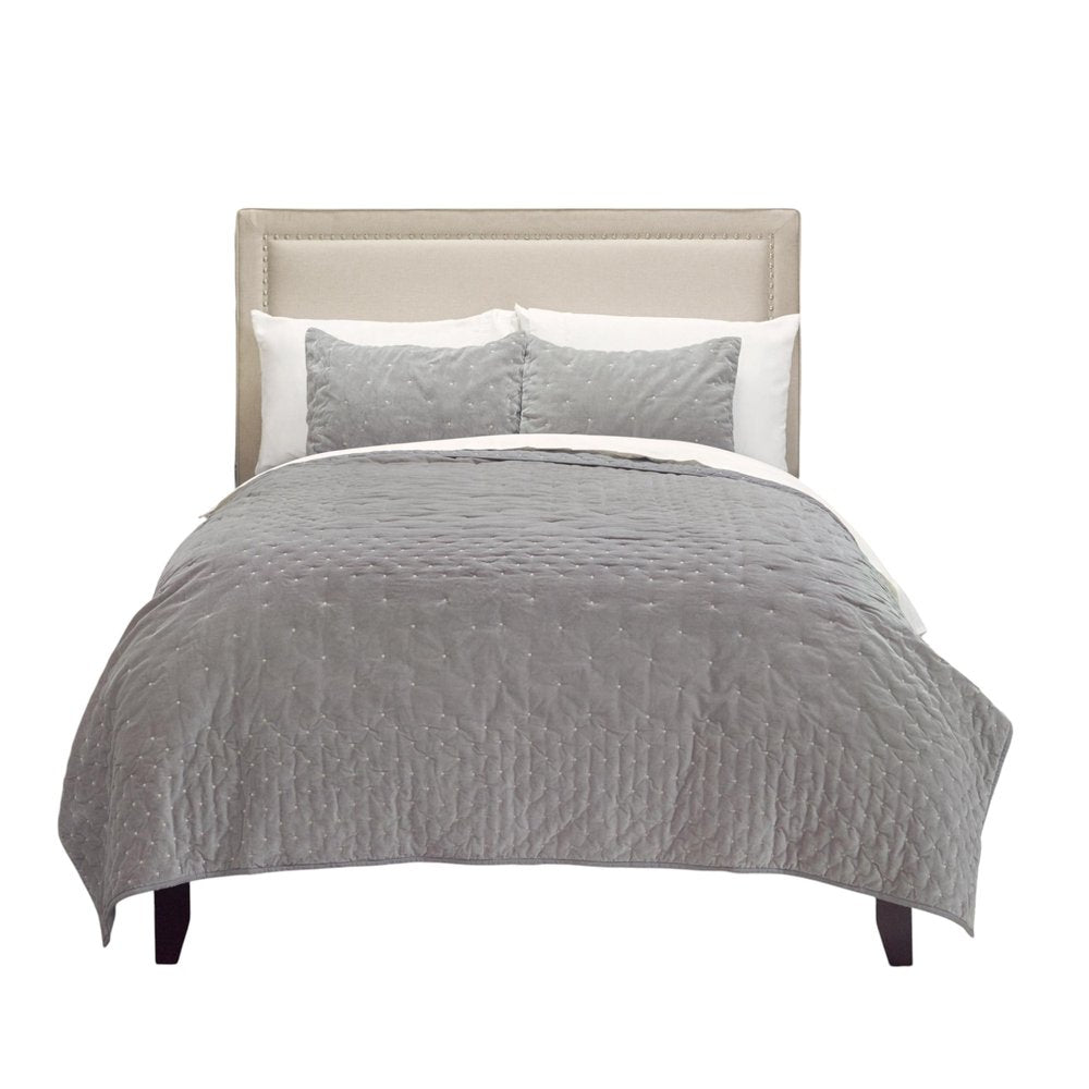 Gray Polka Dots King Quilt on a white background