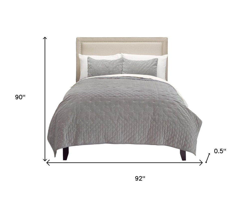 Gray Polka Dots Queen Quilt on a white background