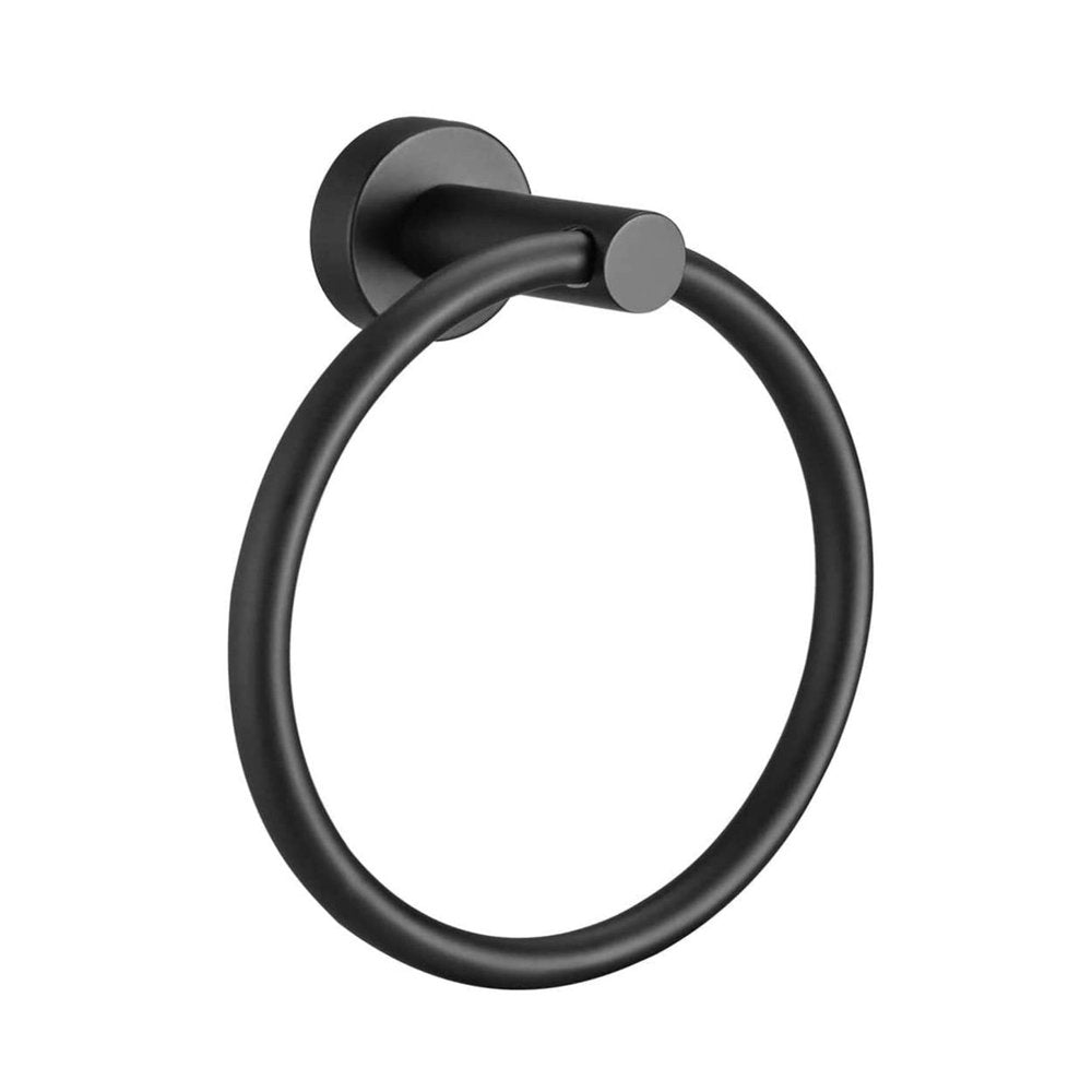 Set of Two Black Stainless Steel Wall Mount Towel Ring and Toilet Paper Holder on a white background