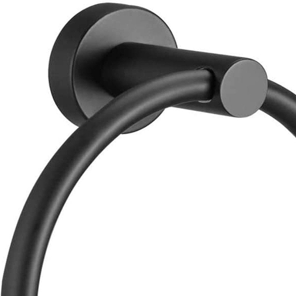 Set of Two Black Stainless Steel Wall Mount Towel Ring and Toilet Paper Holder on a white background