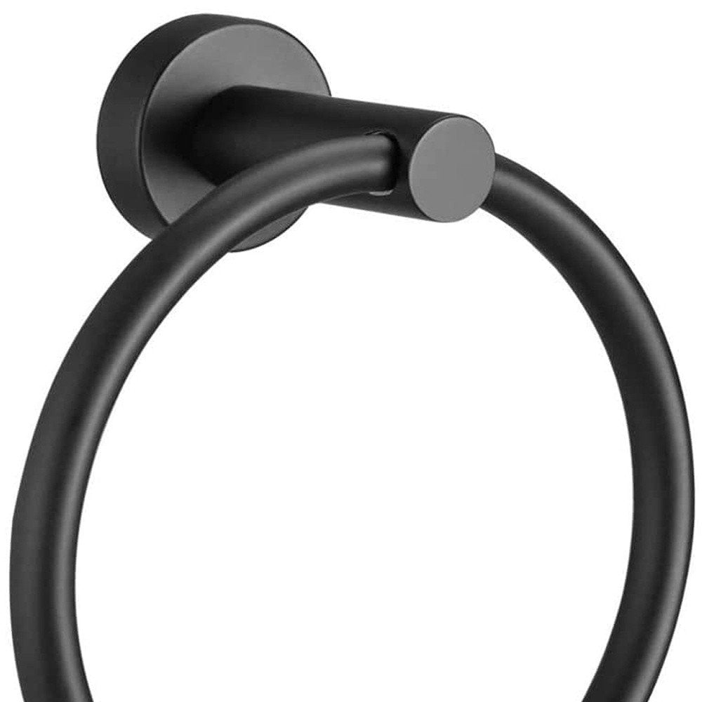 Set of Two Black Stainless Steel Wall Mount Towel Ring and Toilet Paper Holder on a white background
