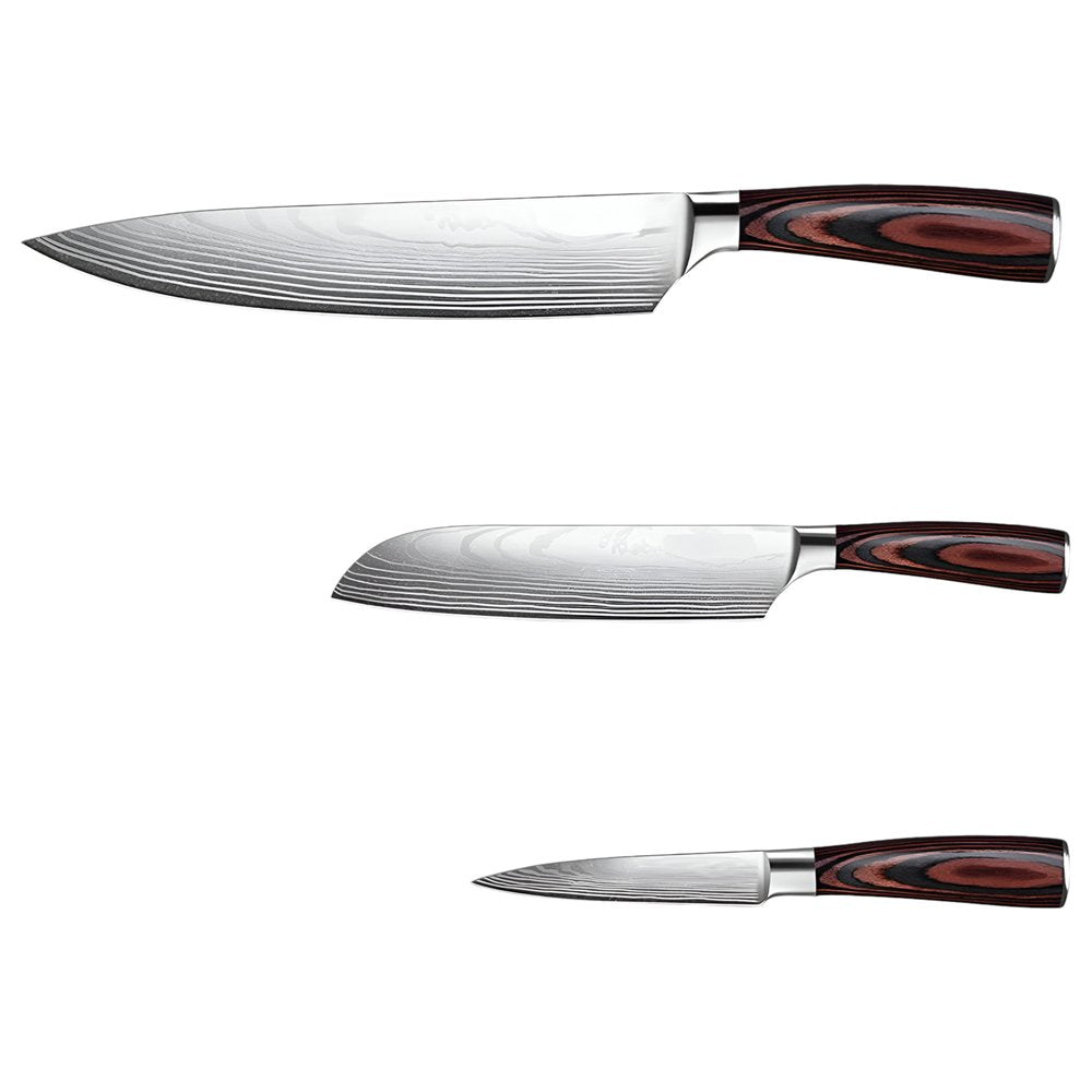 Black And Brown Wood Seven Piece Cutlery Set on a white background