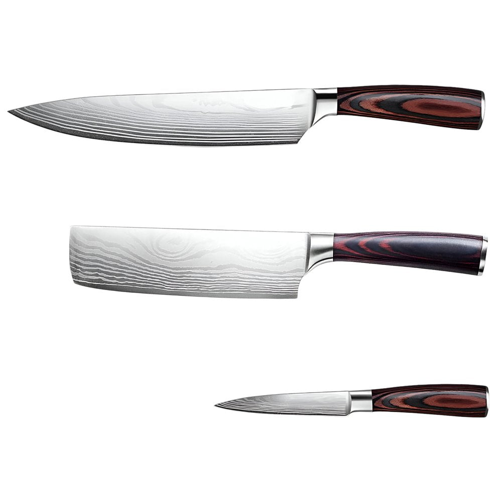 Black And Brown Wood Seven Piece Cutlery Set on a white background