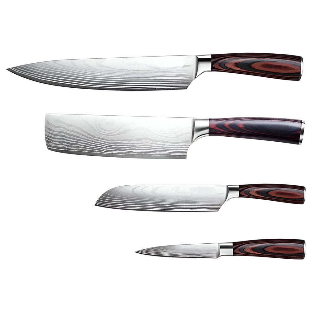 Black And Brown Wood Seven Piece Cutlery Set on a white background
