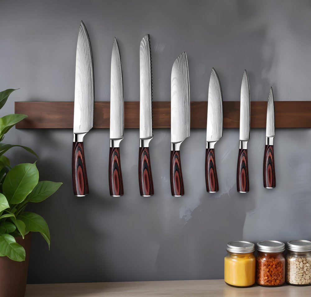 Black And Brown Wood Seven Piece Cutlery Set in a home interior