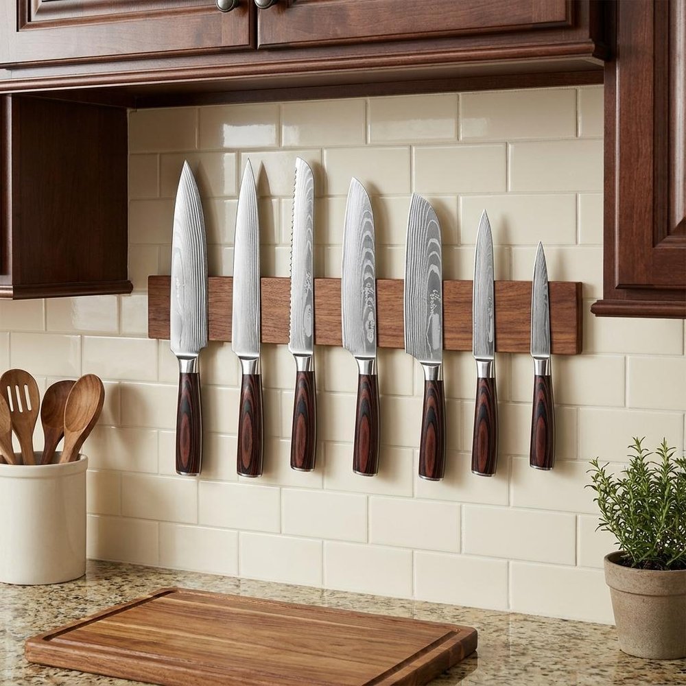 Black And Brown Wood Seven Piece Cutlery Set in a home interior