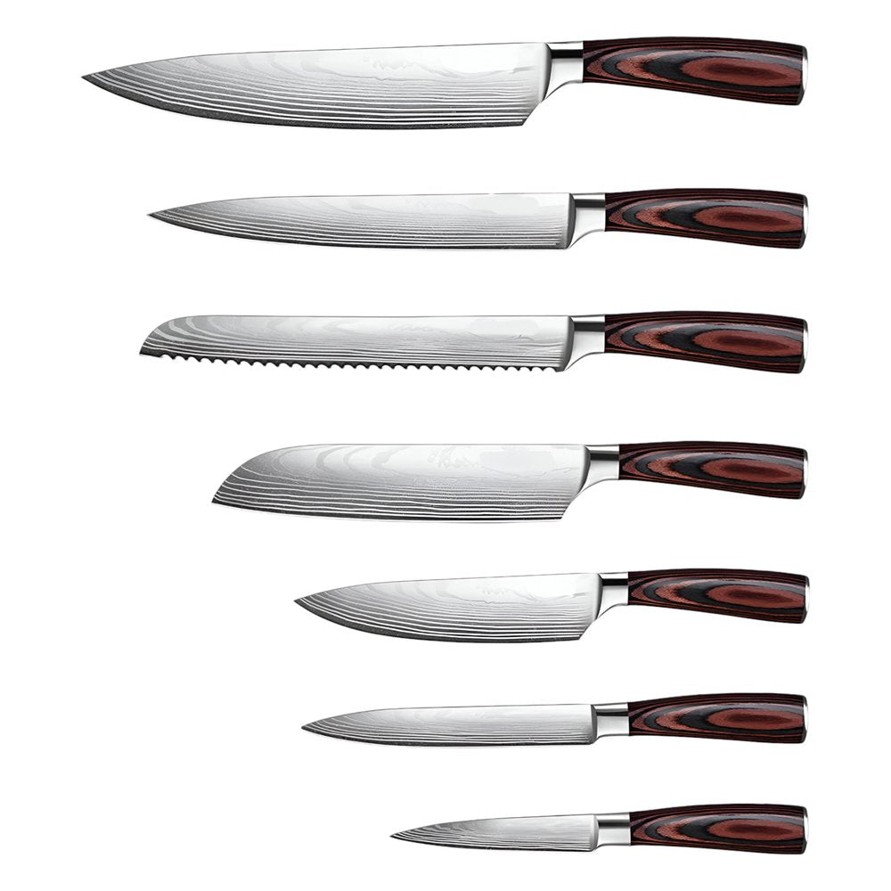 Black And Brown Wood Seven Piece Cutlery Set on a white background