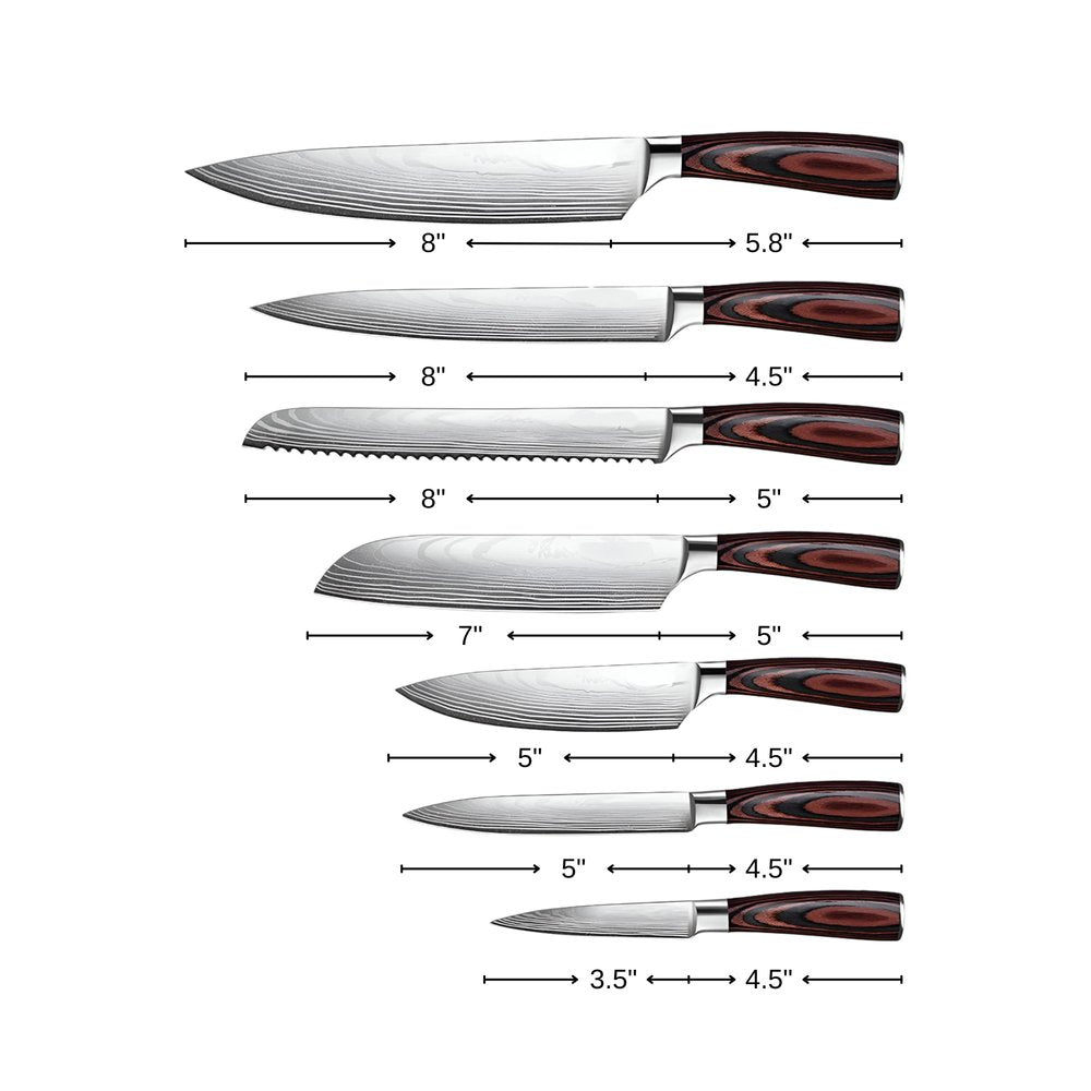 Black And Brown Wood Seven Piece Cutlery Set on a white background