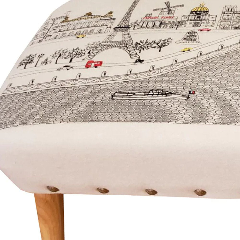 38" Cream Wool And Brown Ottoman - SKU 480538