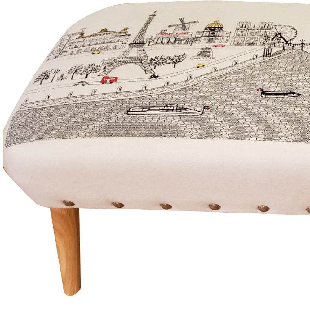 38" Cream Wool And Brown Ottoman - SKU 480538