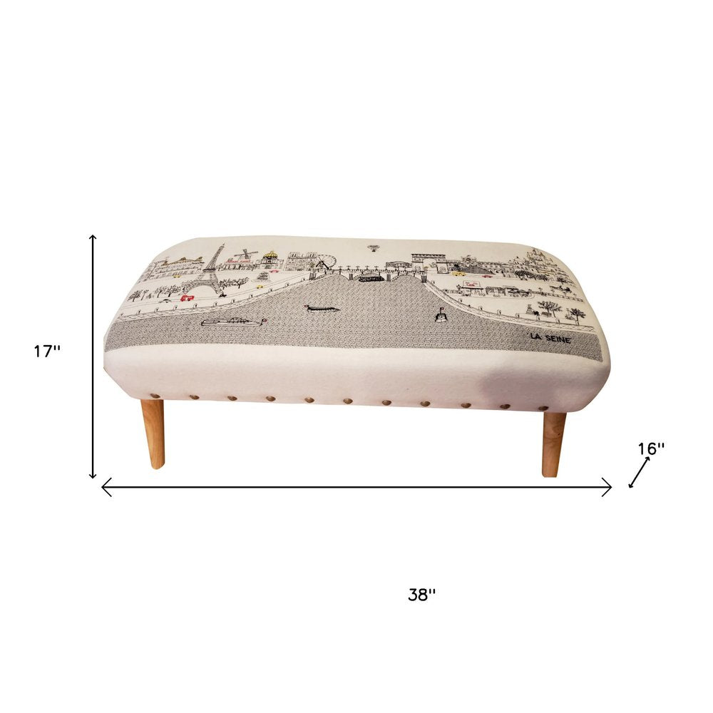 38" Cream Wool And Brown Ottoman - SKU 480538