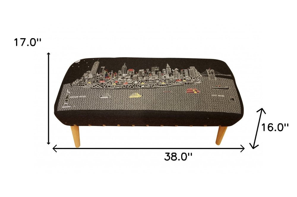 38" Gray Wool and Brown Ottoman - SKU 480539