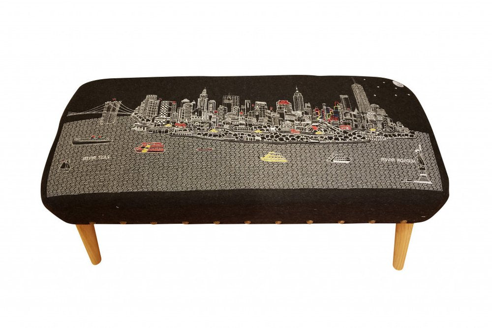 38" Gray Wool and Brown Ottoman - SKU 480539