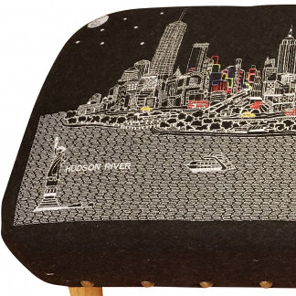 38" Gray Wool and Brown Ottoman - SKU 480539