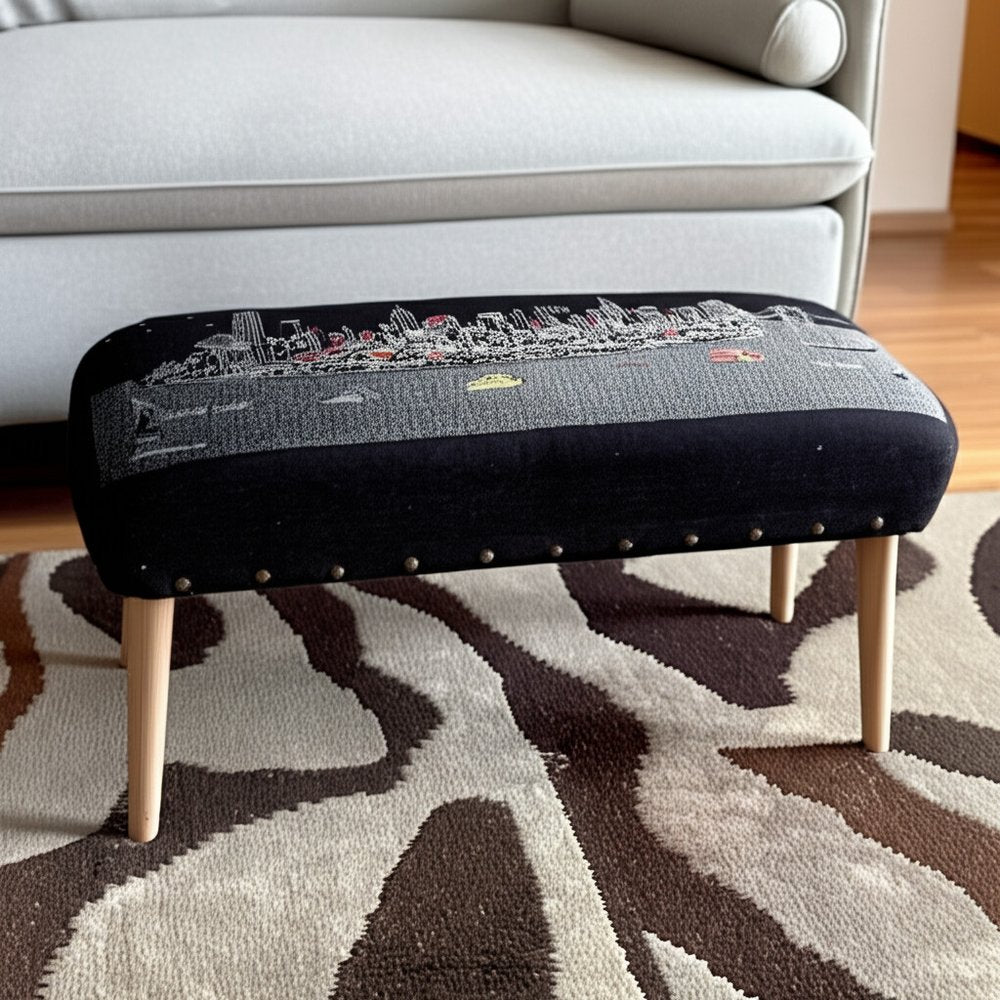 38" Gray Wool and Brown Ottoman - SKU 480539