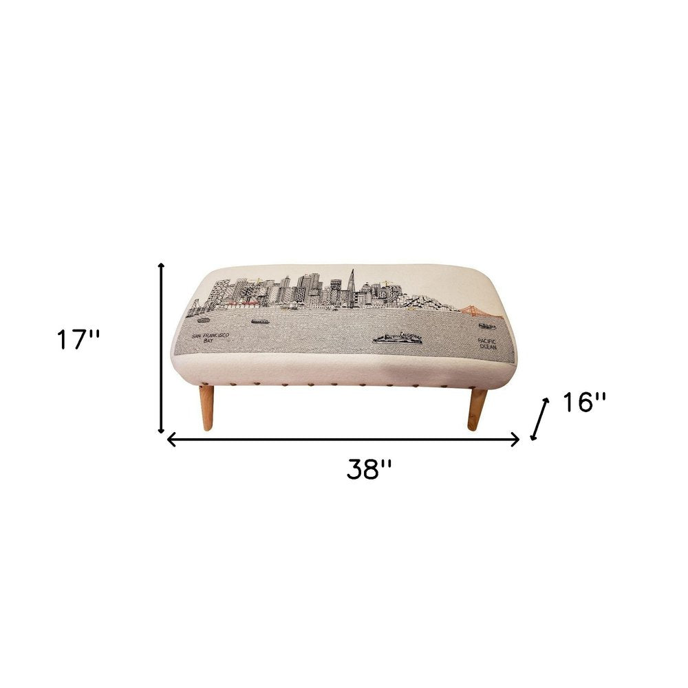 38" Cream Wool and Brown Ottoman - SKU 480540