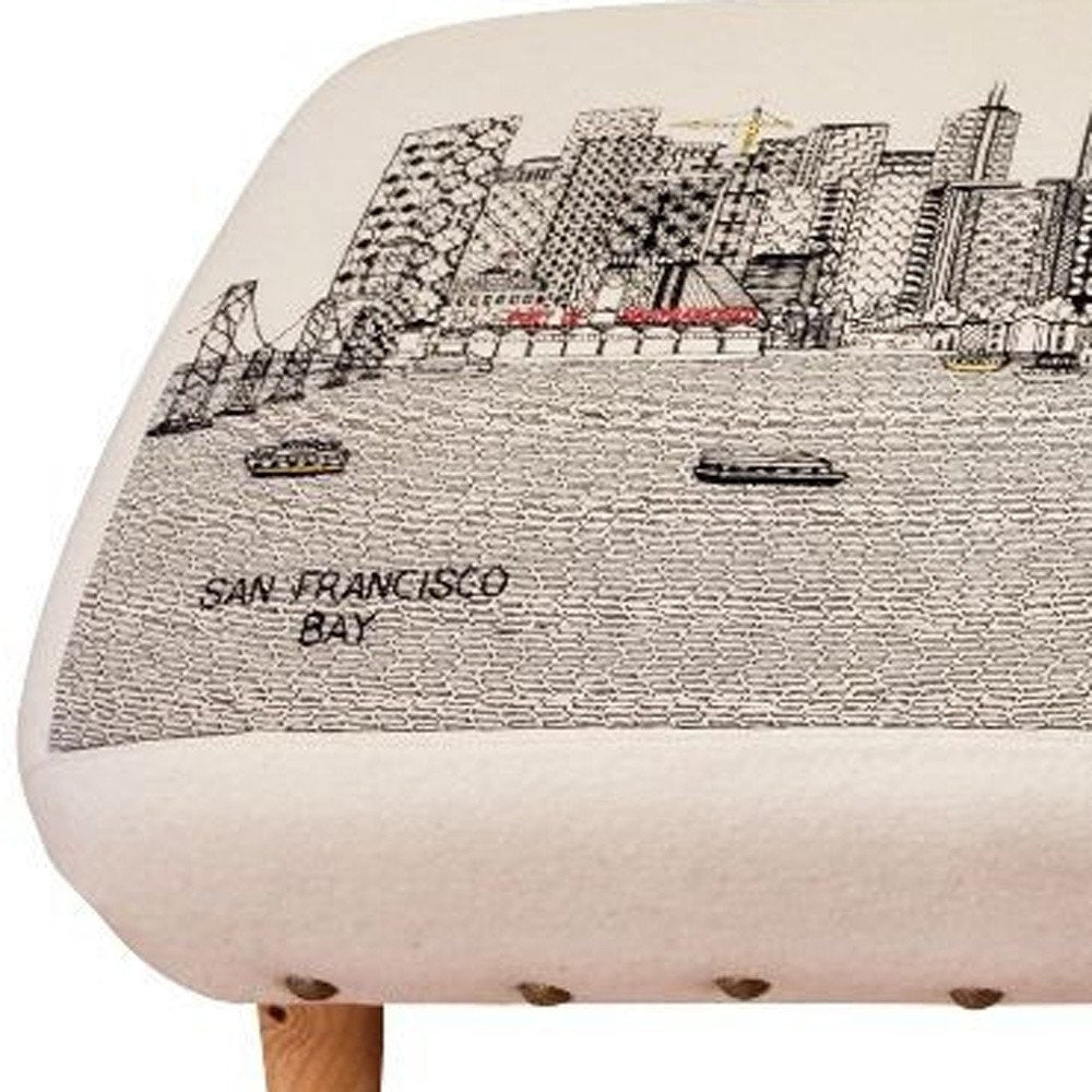 38" Cream Wool and Brown Ottoman - SKU 480540