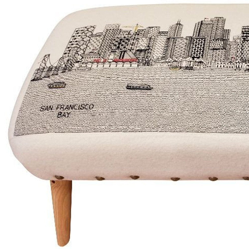 38" Cream Wool and Brown Ottoman - SKU 480540
