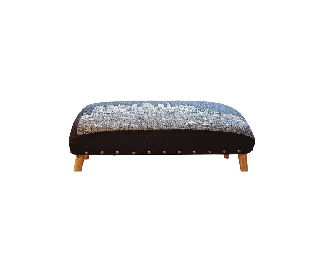 38" Gray Wool and Brown Ottoman - SKU 480541