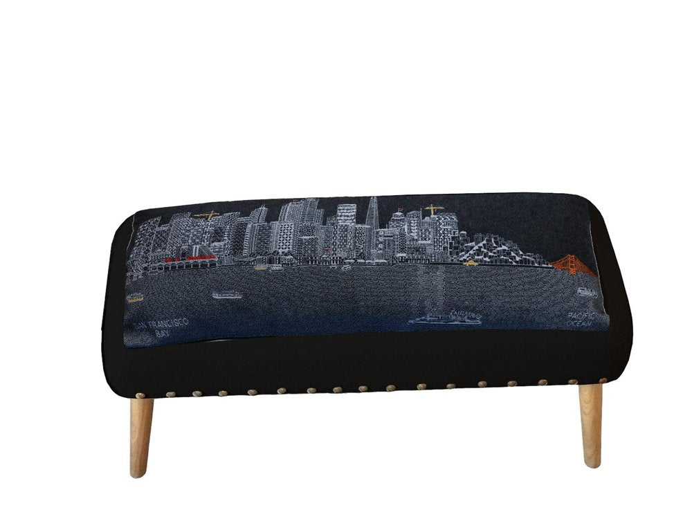 38" Gray Wool and Brown Ottoman - SKU 480541. Ottoman isolated on a plain white background, in a gray wool finish.