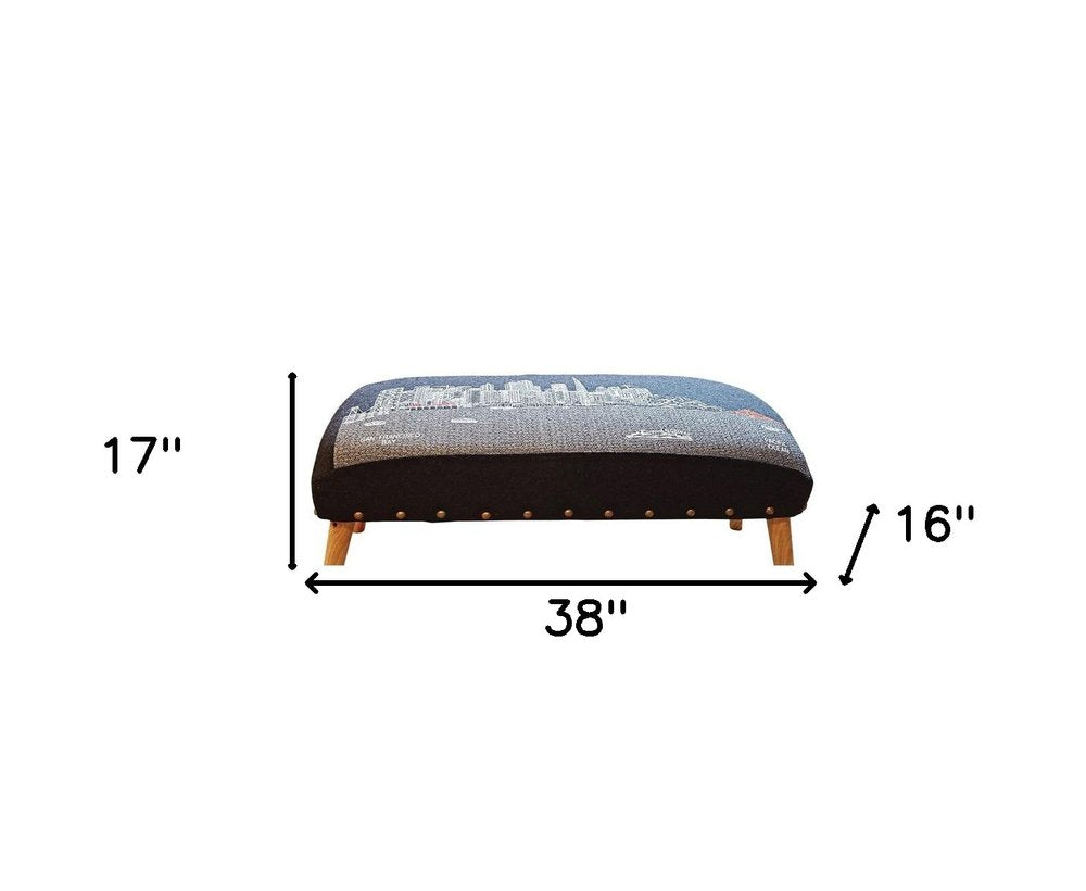 38" Gray Wool and Brown Ottoman - SKU 480541